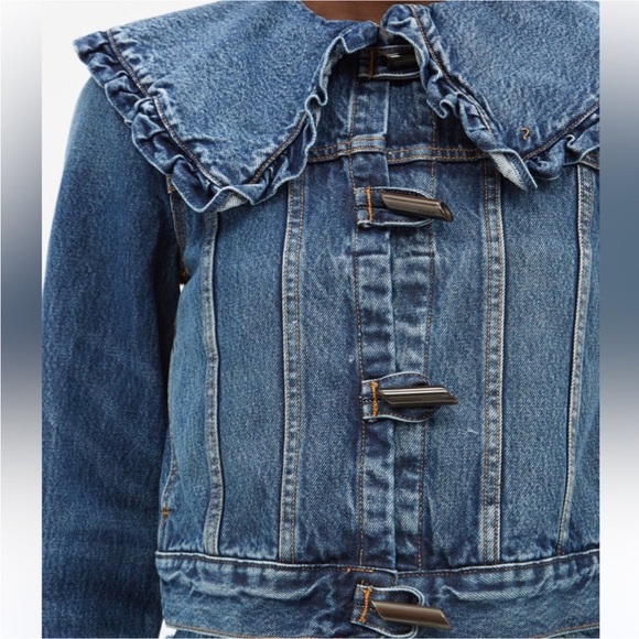 Ganni ruffled Peter Pan collar denim jacket - Picture 2 of 10